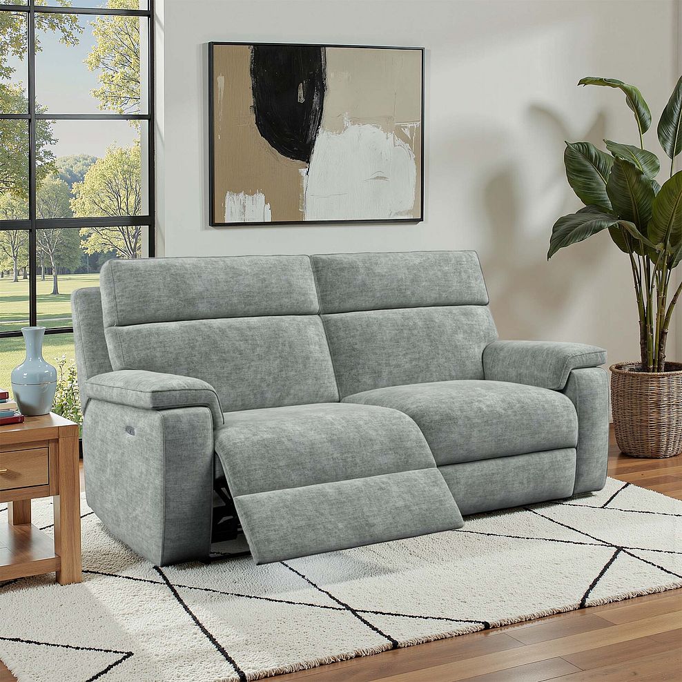 Selby 3 Seater Power Recliner Sofa in Plush Silver Fabric 1