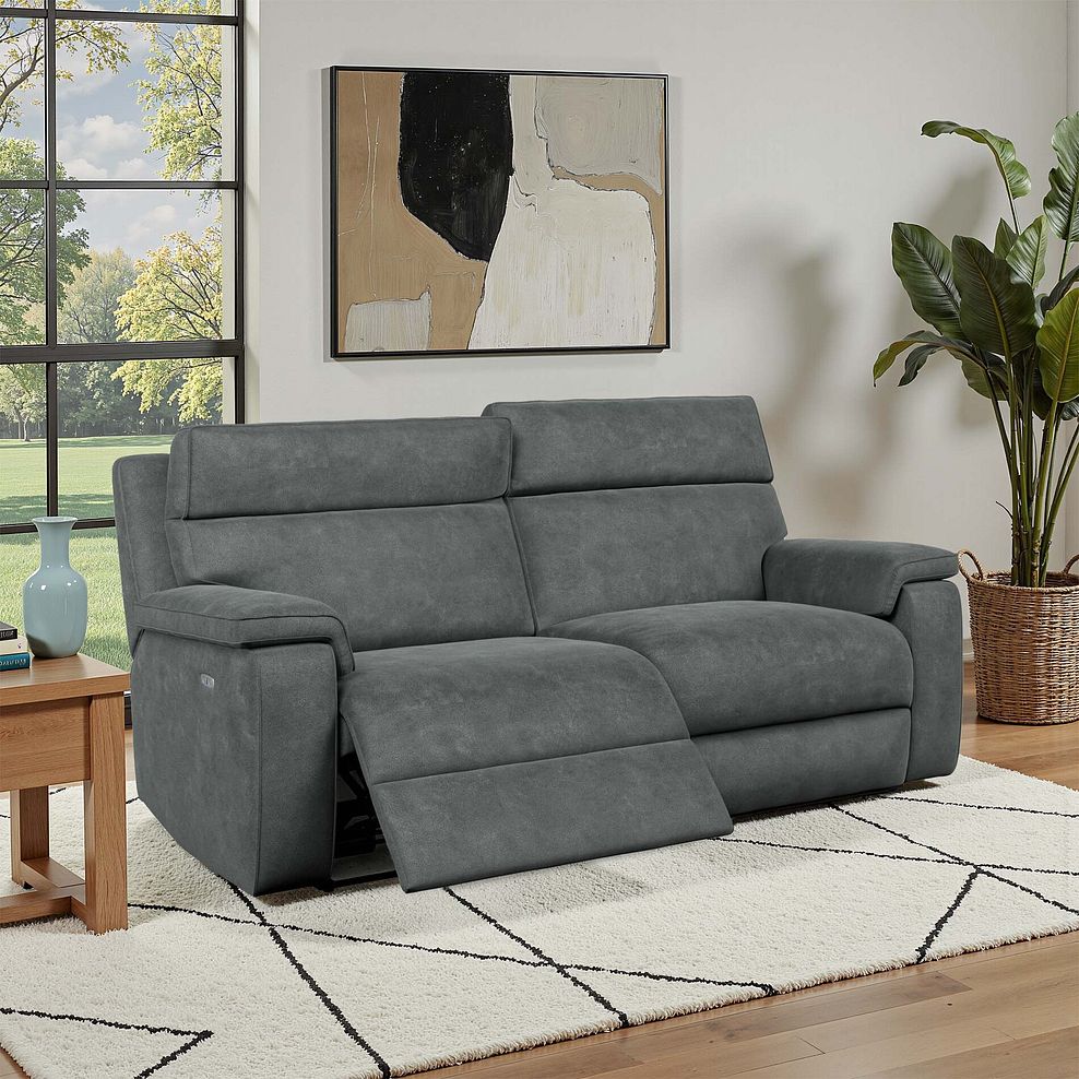 Selby 3 Seater Power Recliner Sofa with Power Headrest in Miller Grey Fabric 1