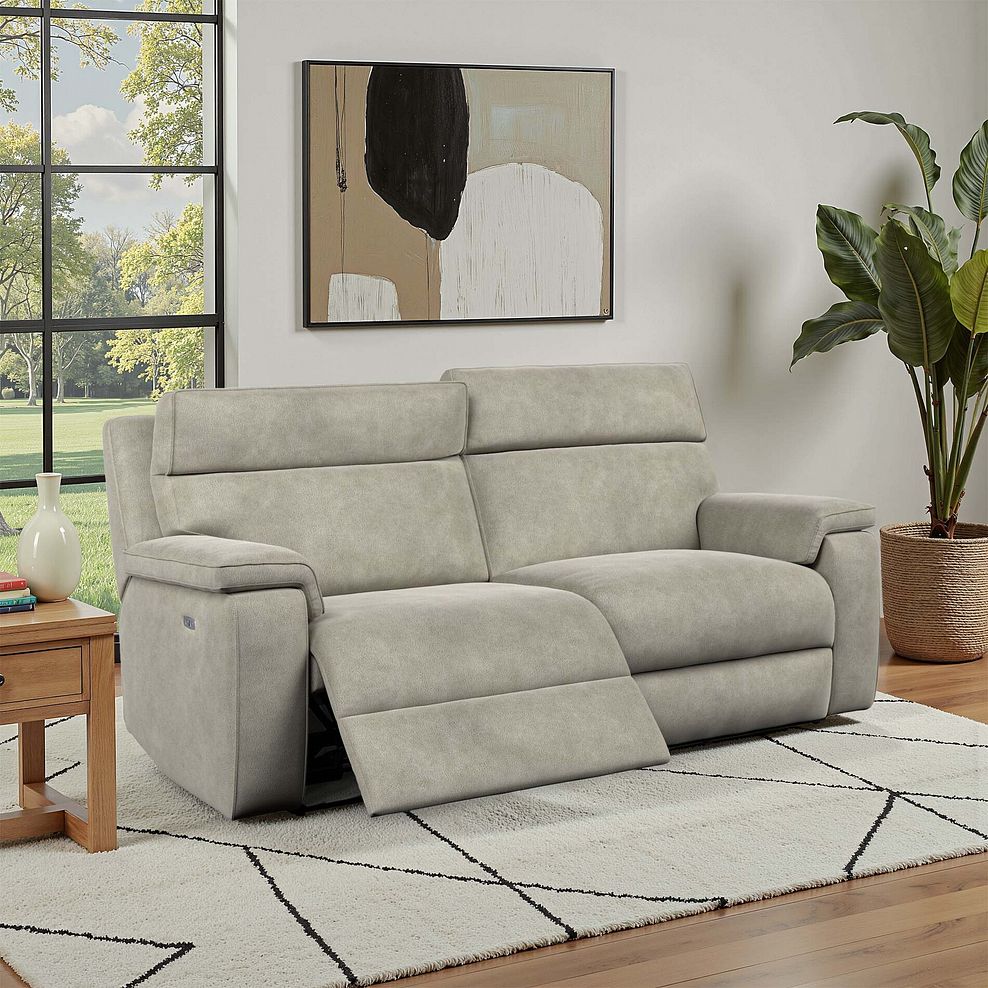 Selby 3 Seater Power Recliner Sofa with Power Headrest in Miller Taupe Fabric 1
