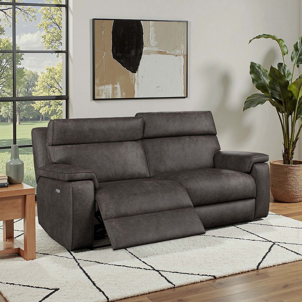 Selby 3 Seater Power Recliner Sofa with Power Headrest in Pilgrim Pewter Fabric 1