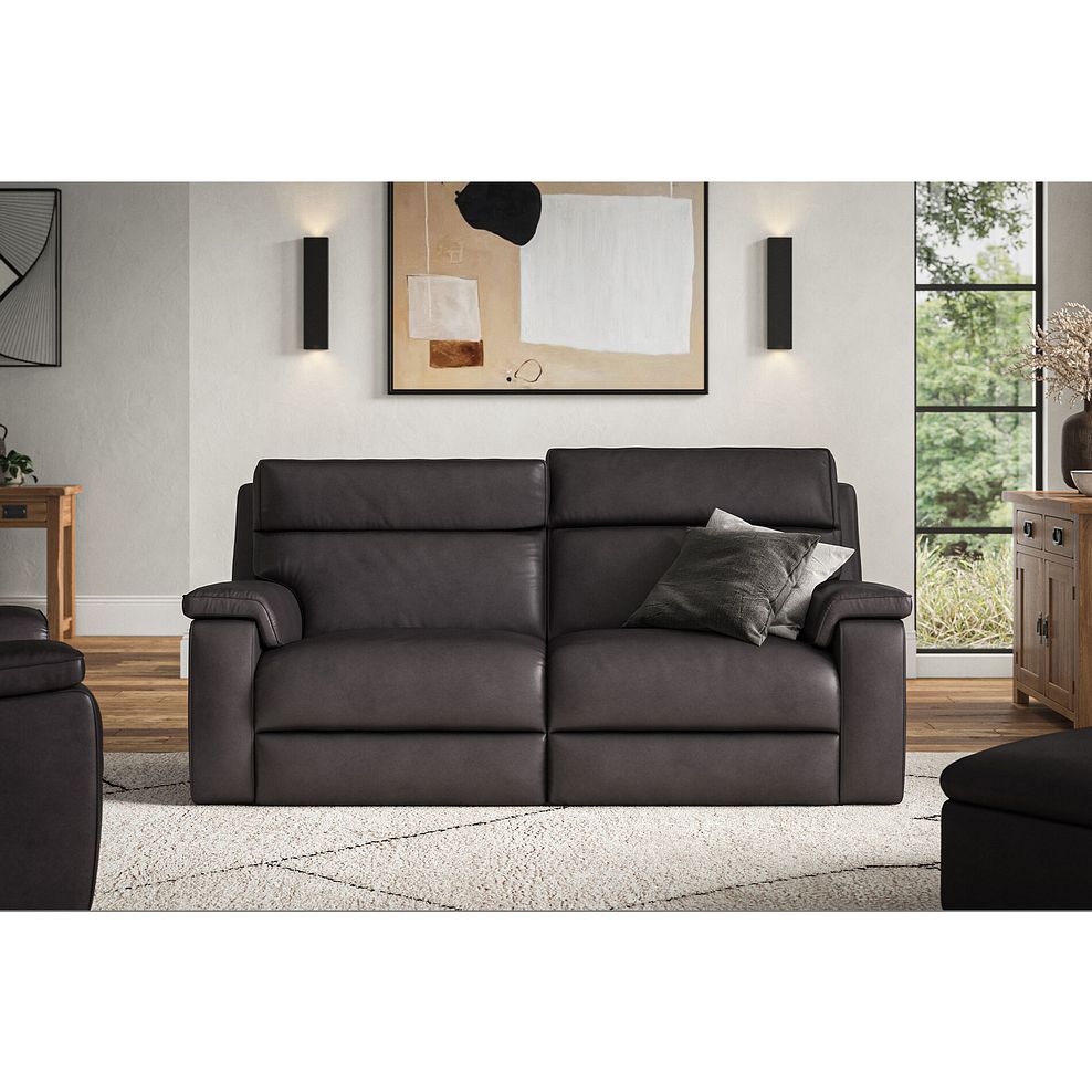 Selby 3 Seater Power Recliner Sofa with Power Headrest in Virgo Black Leather 2