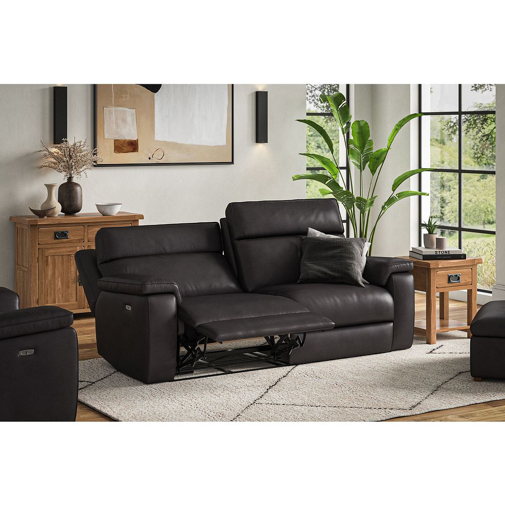 Selby 3 Seater Power Recliner Sofa with Power Headrest in Virgo Black Leather 1