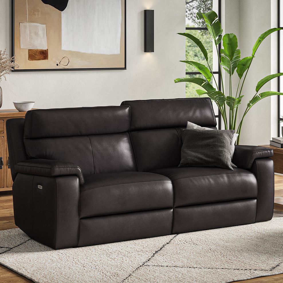 Selby 3 Seater Power Recliner Sofa with Power Headrest in Virgo Black Leather 2
