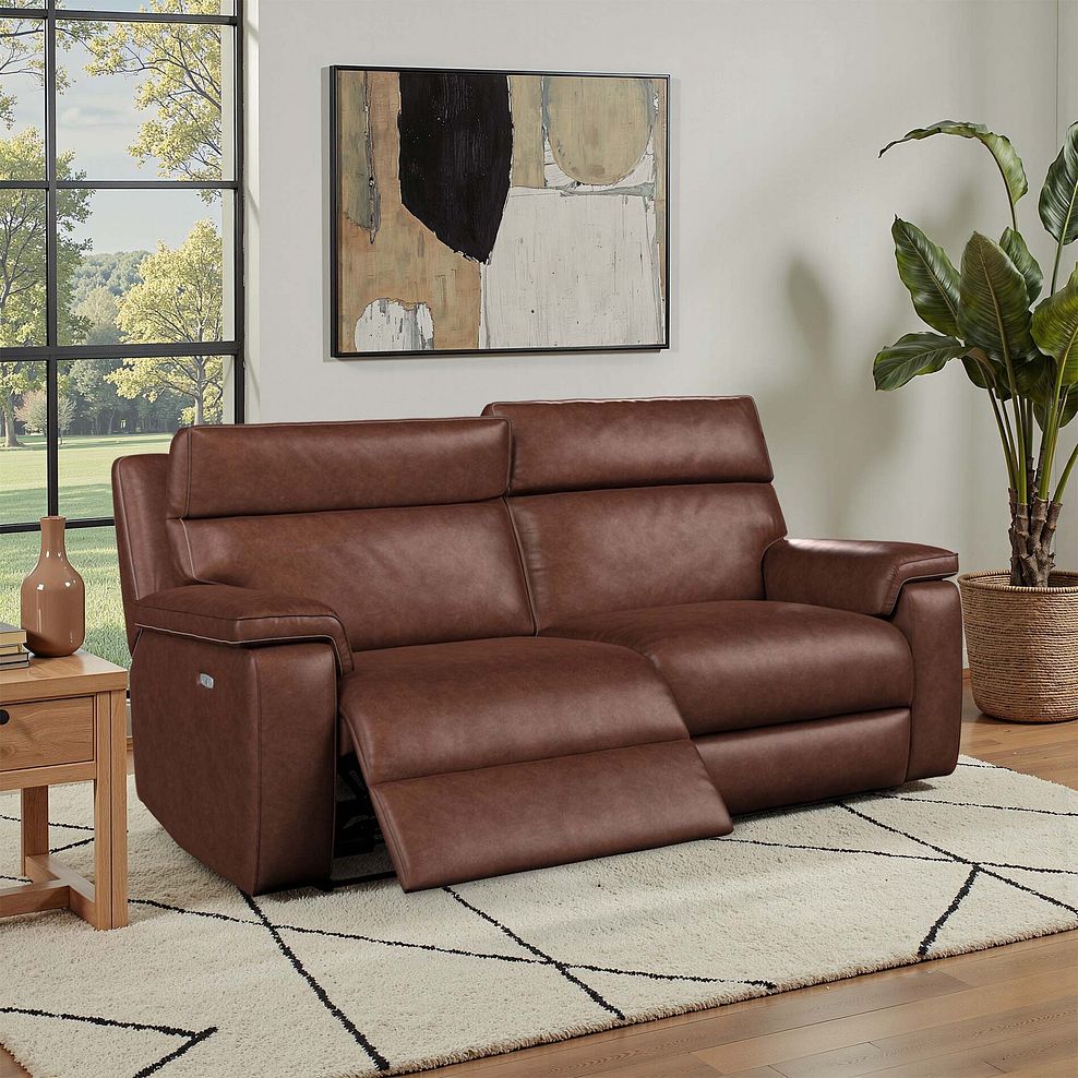 Selby 3 Seater Power Recliner Sofa with Power Headrest in Virgo Chestnut Leather 1
