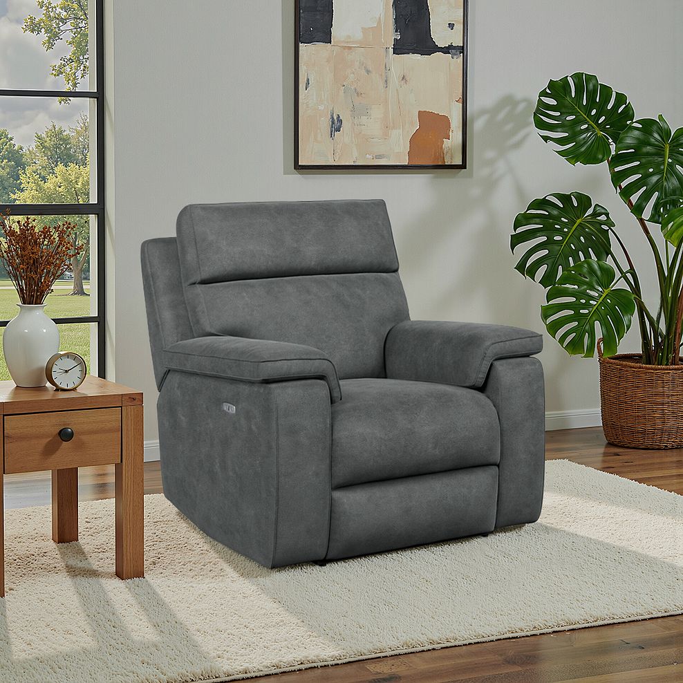 Selby Power Recliner Armchair in Miller Grey Fabric 1