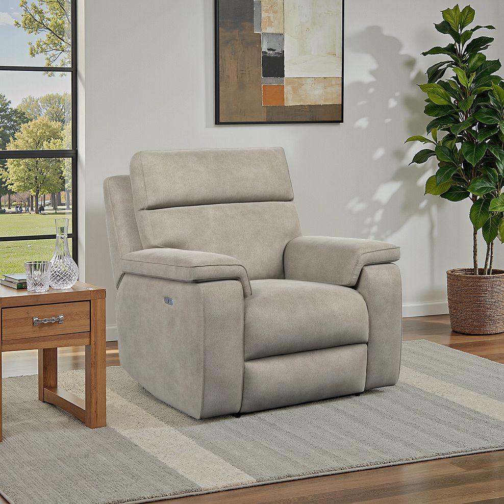 Selby Power Recliner Armchair in Miller Taupe Fabric 1