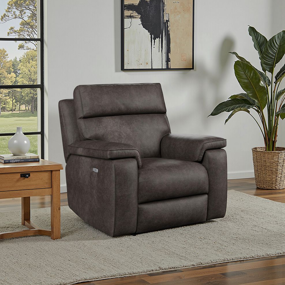 Selby Power Recliner Armchair in Pilgrim Pewter Fabric 1