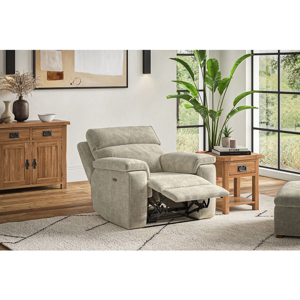 Selby Power Recliner Armchair in Plush Beige Fabric 2