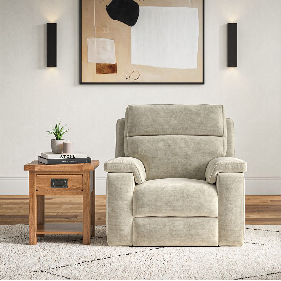 Selby Power Recliner Armchair in Plush Beige Fabric 3