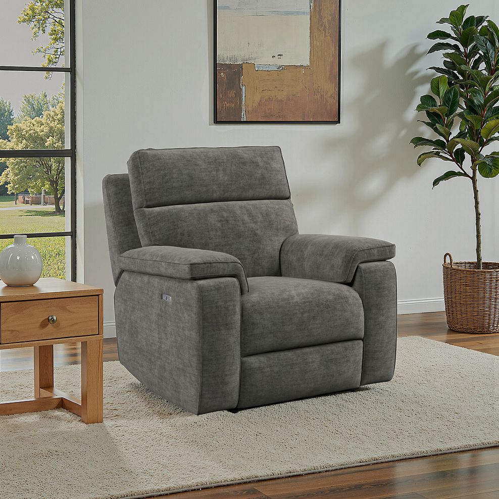 Selby Power Recliner Armchair in Plush Charcoal Fabric 1