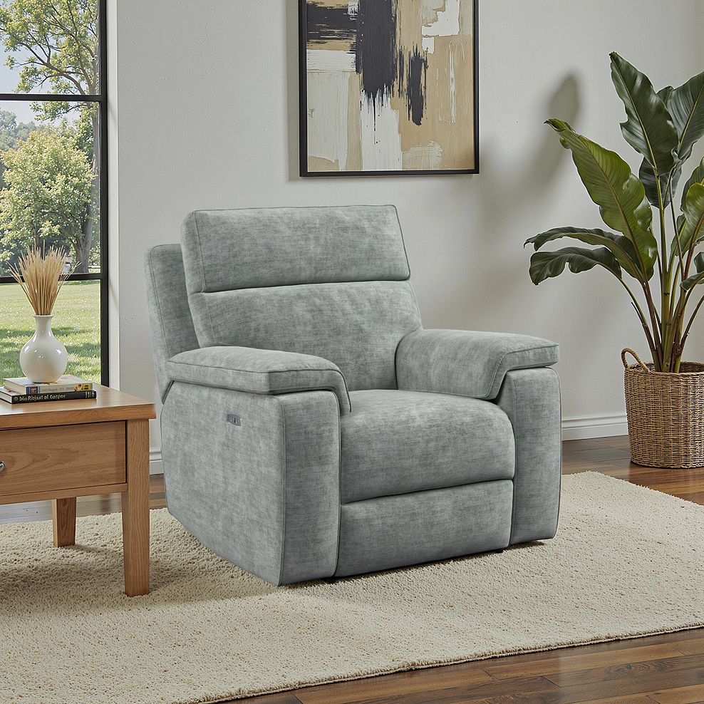 Selby Power Recliner Armchair in Plush Silver Fabric 1