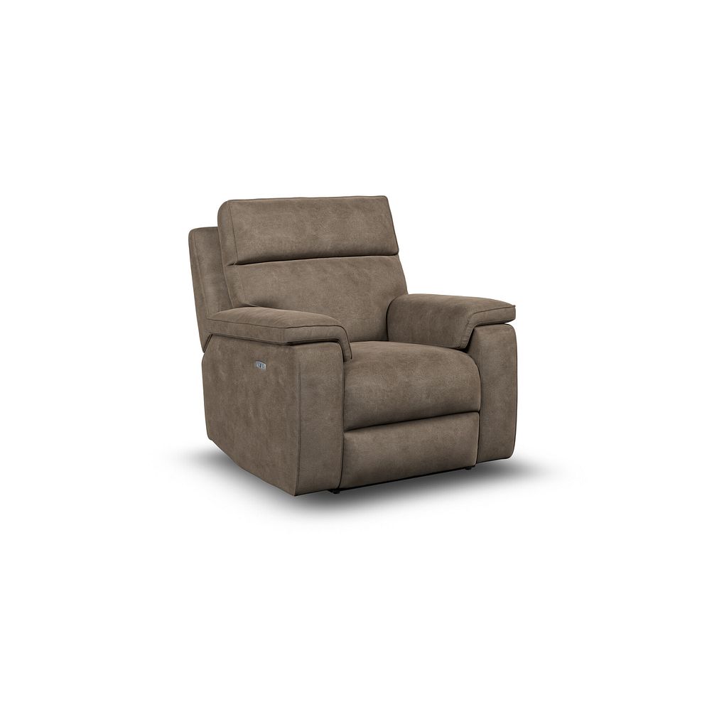 Selby Power Recliner Armchair with Power Headrest in Miller Earth Brown Fabric 1