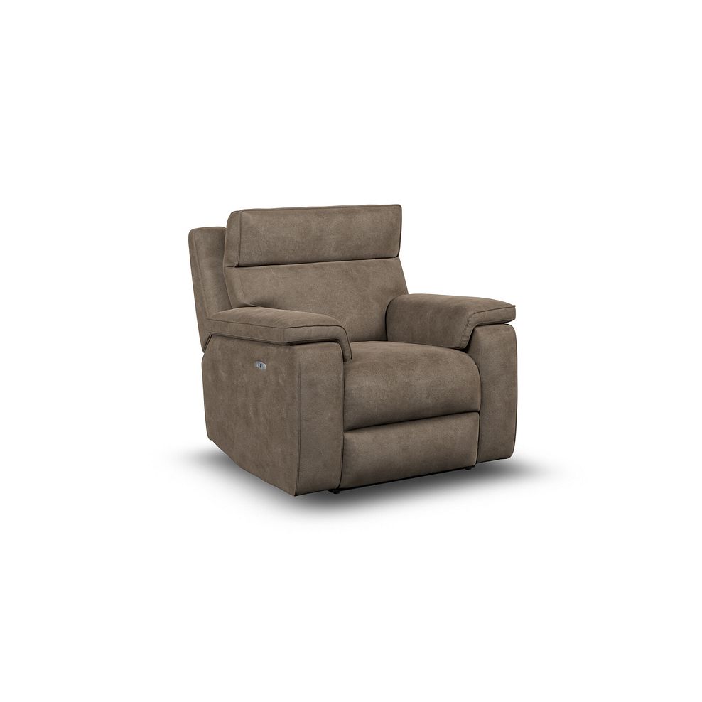 Selby Power Recliner Armchair with Power Headrest in Miller Earth Brown Fabric 2