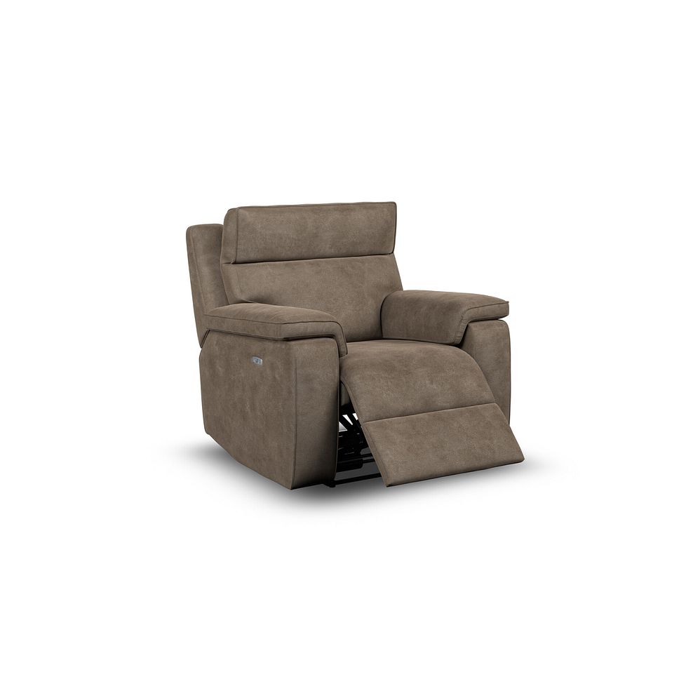 Selby Power Recliner Armchair with Power Headrest in Miller Earth Brown Fabric 3