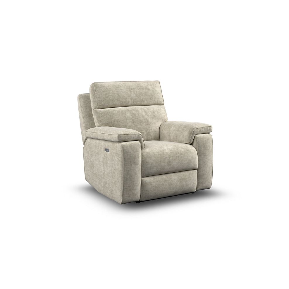 Selby Power Recliner Armchair with Power Headrest in Plush Beige Fabric 4