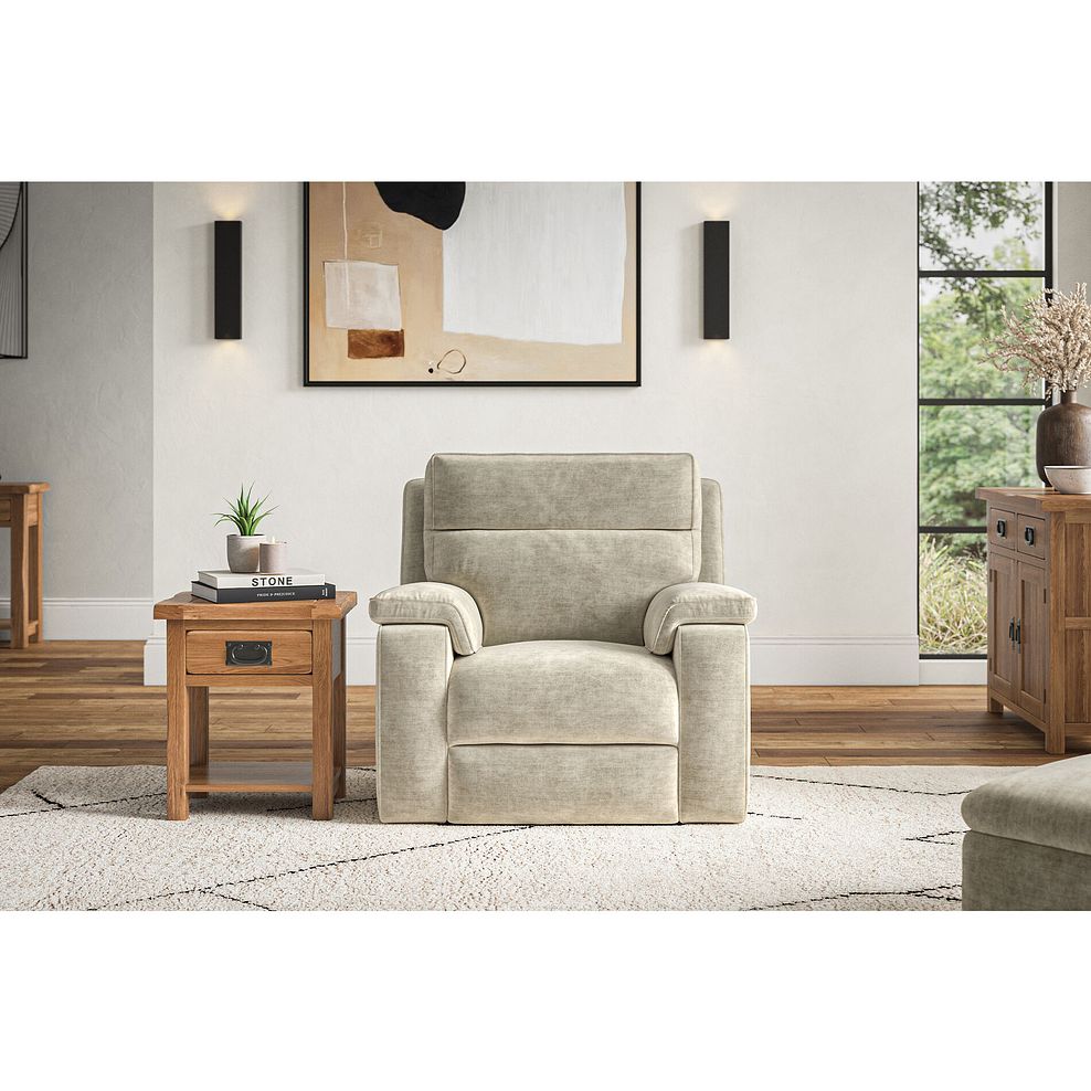 Selby Power Recliner Armchair with Power Headrest in Plush Beige Fabric 3