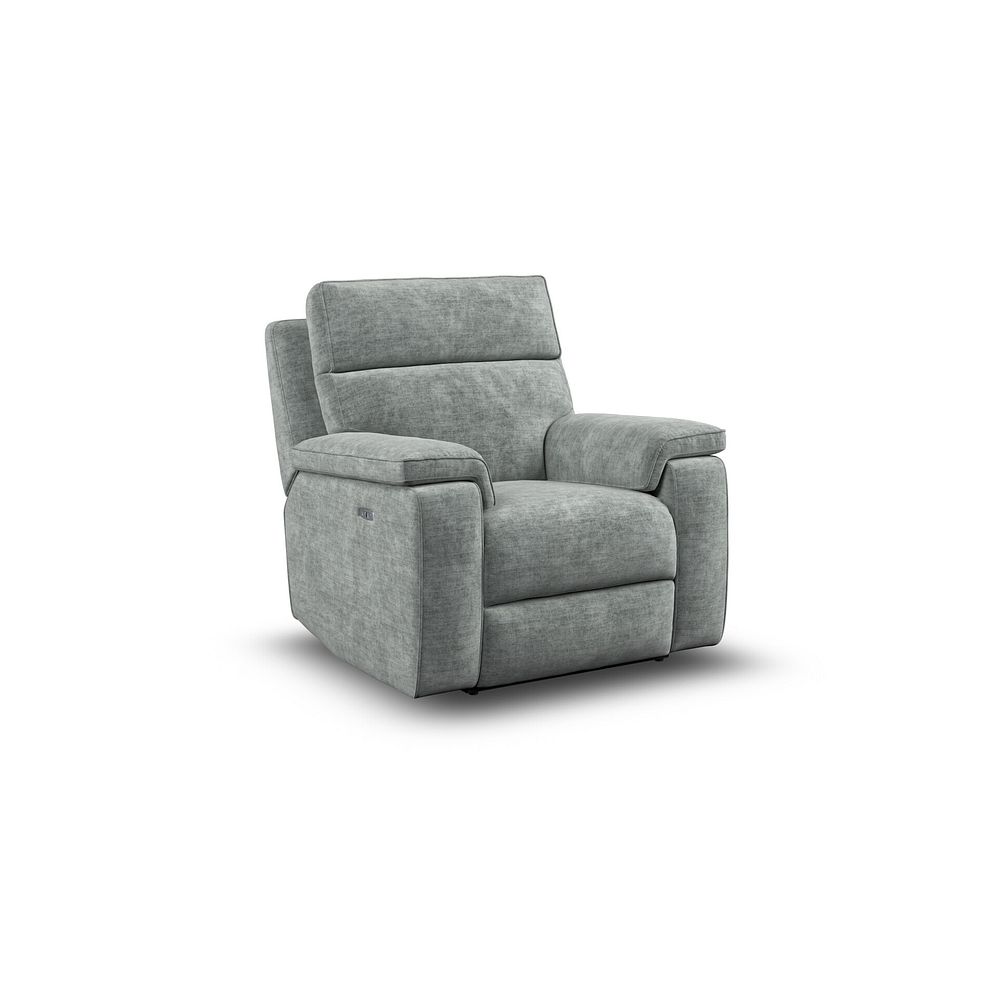 Selby Power Recliner Armchair with Power Headrest in Plush Silver Fabric 1