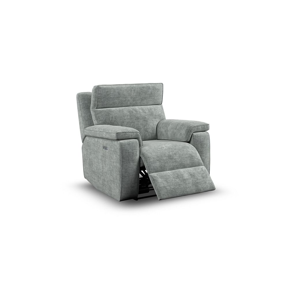 Selby Power Recliner Armchair with Power Headrest in Plush Silver Fabric 3