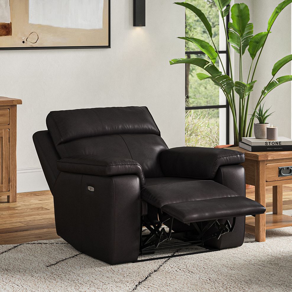 Selby Power Recliner Armchair with Power Headrest in Virgo Black Leather 2