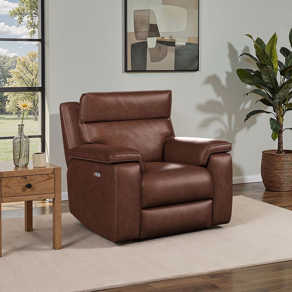 Selby Power Recliner Armchair with Power Headrest in Virgo Chestnut Leather 1