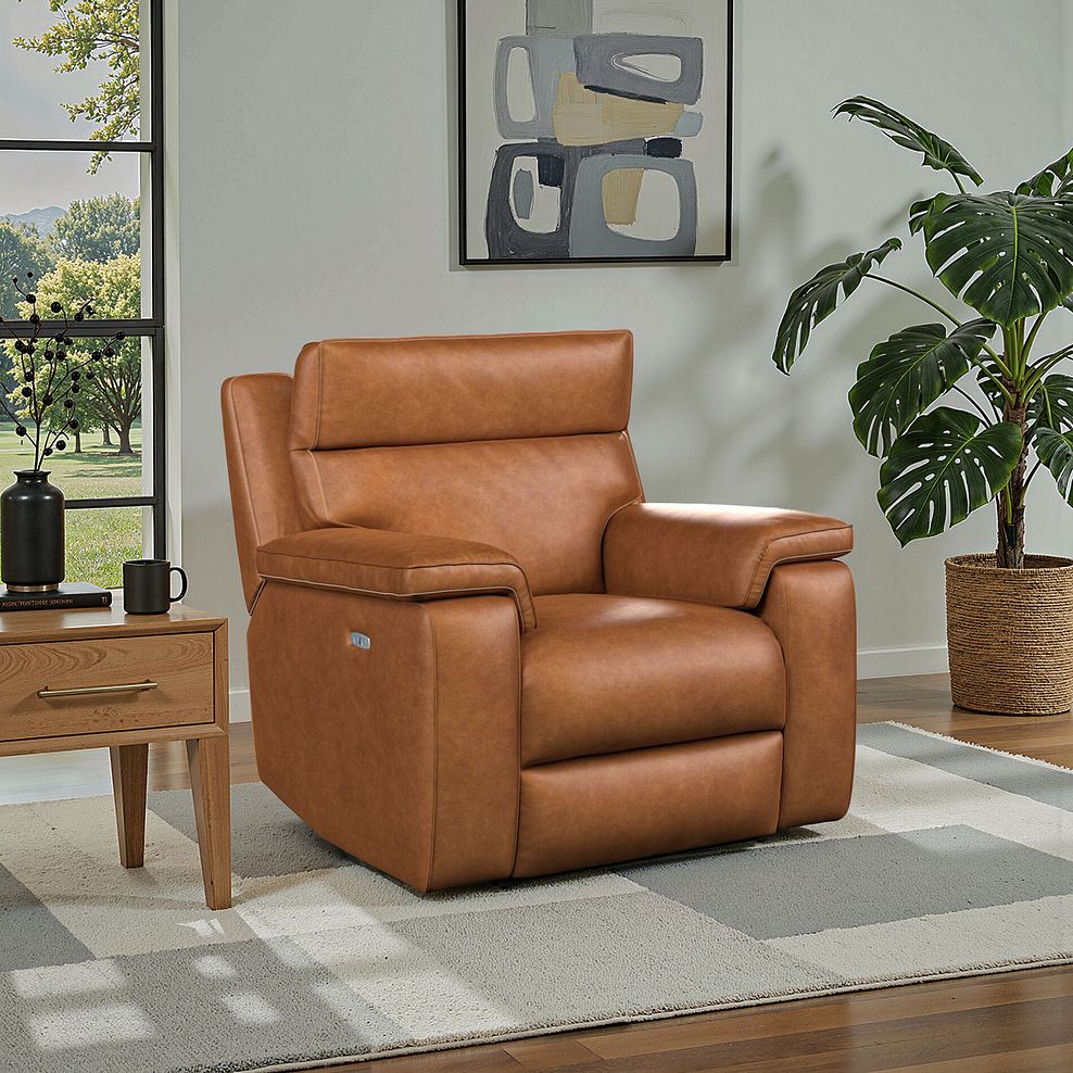 Selby Power Recliner Armchair with Power Headrest in Virgo Cognac Leather 1