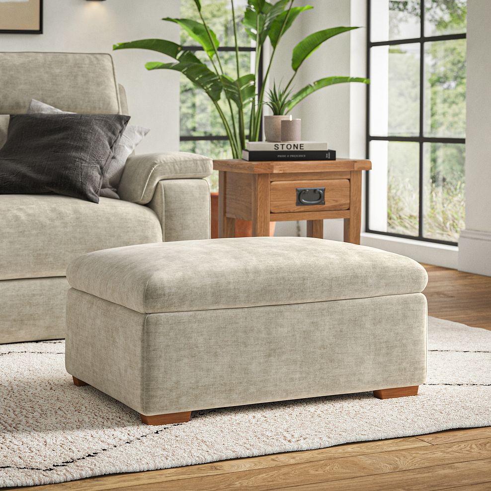 Selby Storage Footstool in Plush Beige Fabric 1