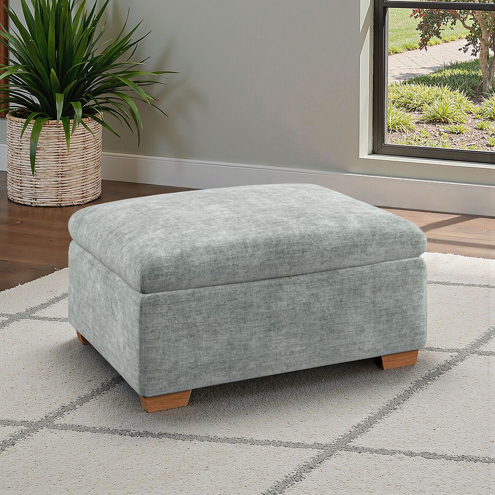 Selby Storage Footstool in Plush Silver Fabric 1