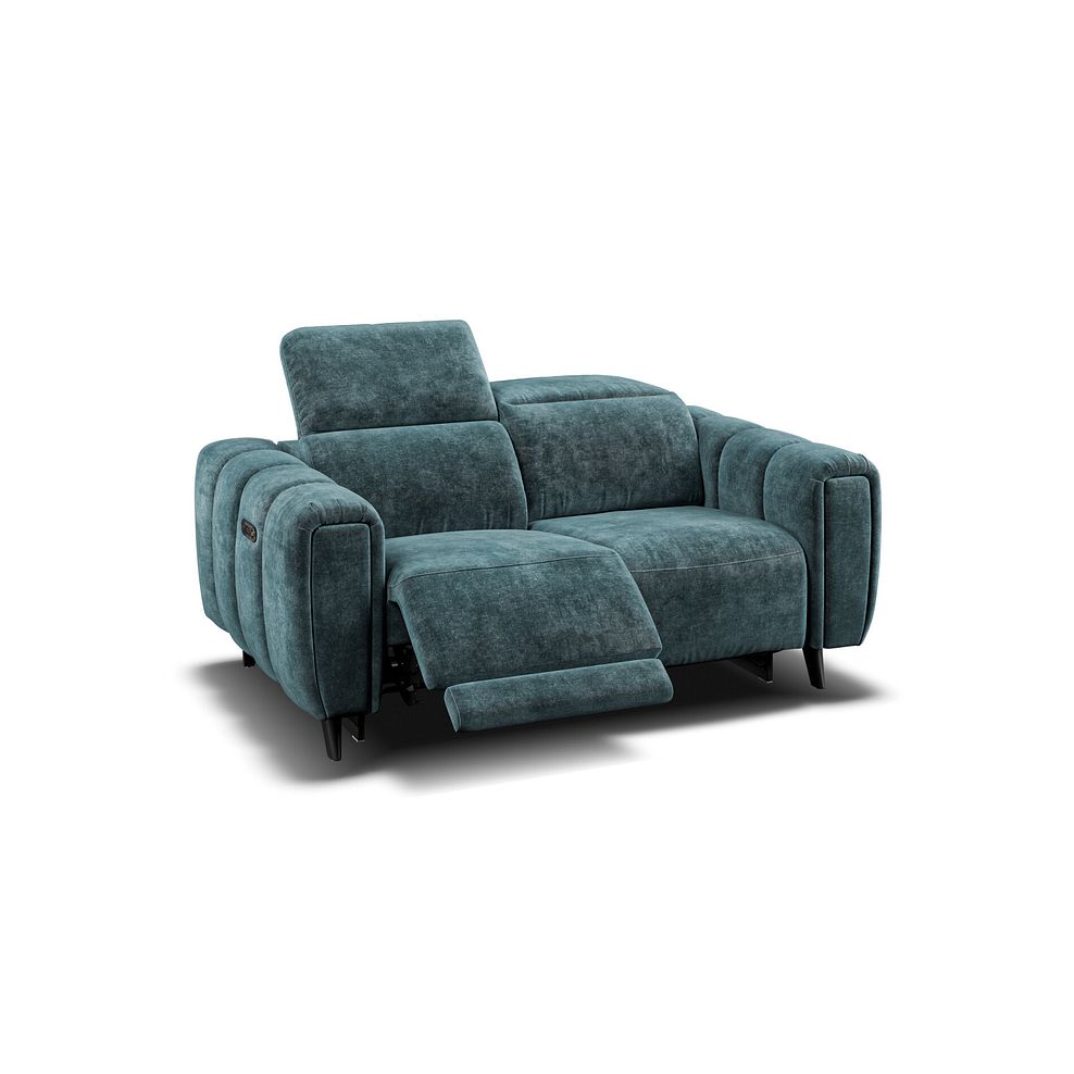 Seymour 2 Seater Recliner Sofa With Power Headrest in Descent Blue Fabric 7