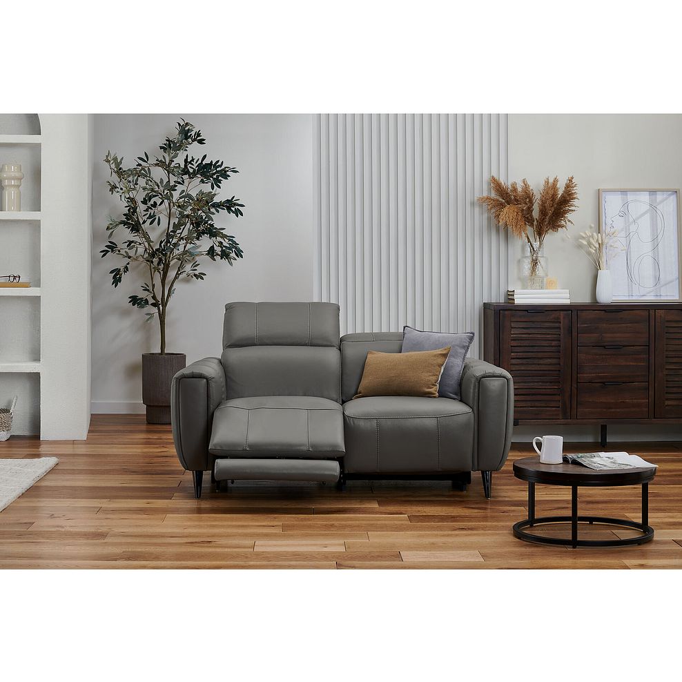 Seymour 2 Seater Recliner Sofa With Power Headrest in Elephant Grey Leather 2