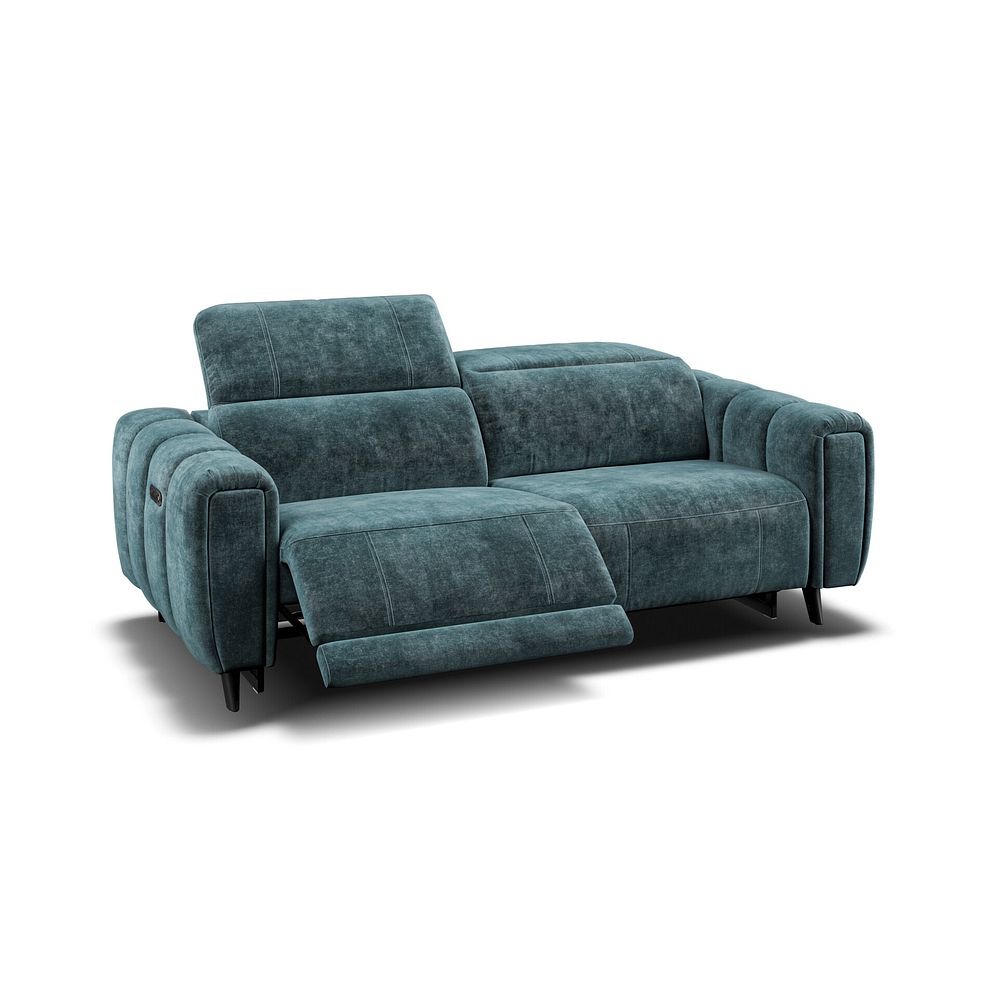 Seymour 3 Seater Recliner Sofa With Power Headrest in Descent Blue Fabric 6