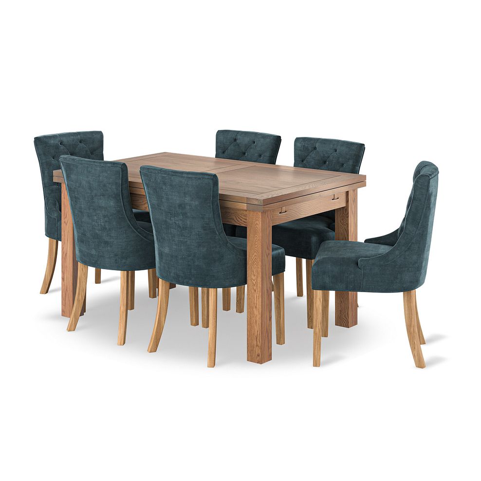 Sherwood Rustic Oak 4ft 7" Extending Dining Table + 6 Isobel Chairs in Heritage Airforce Velvet with Natural Oak Legs 1