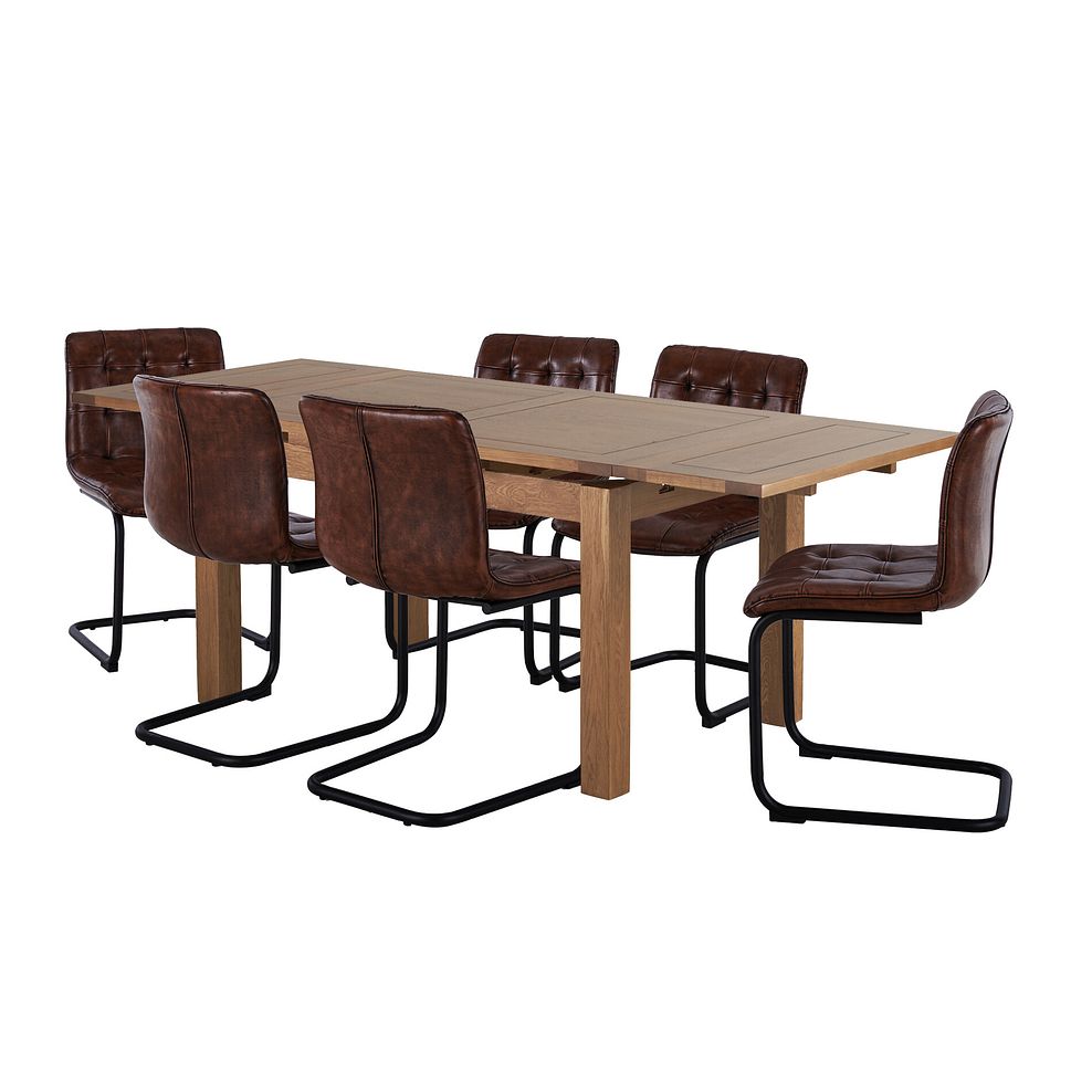 Sherwood Rustic Oak 4ft 7" Extending Table with 6 Hugo Vintage Tan Dining Chairs 2