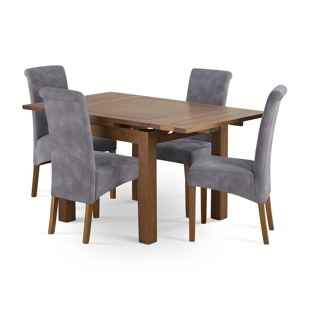 Sherwood Rustic Solid Oak 3ft Extending Table and 4 Scroll Back Dappled Silver Fabric Chairs 2
