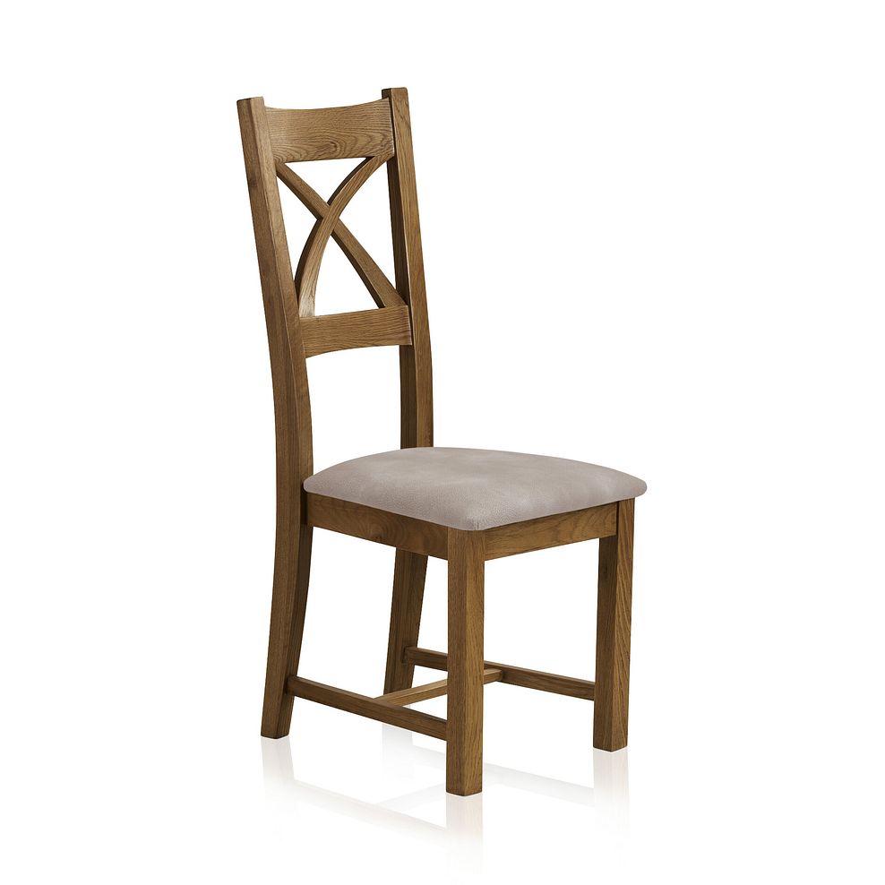 Sherwood Rustic Solid Oak 3ft x 3ft Extending Dining Table + 4 Cross Back Rustic Solid Oak Chair with Dappled Beige Fabric Seat 4