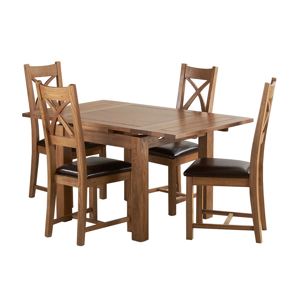 Sherwood Rustic Solid Oak 3ft Extending Table and 4 Cross Back Chairs with Brown Leather Seats 2