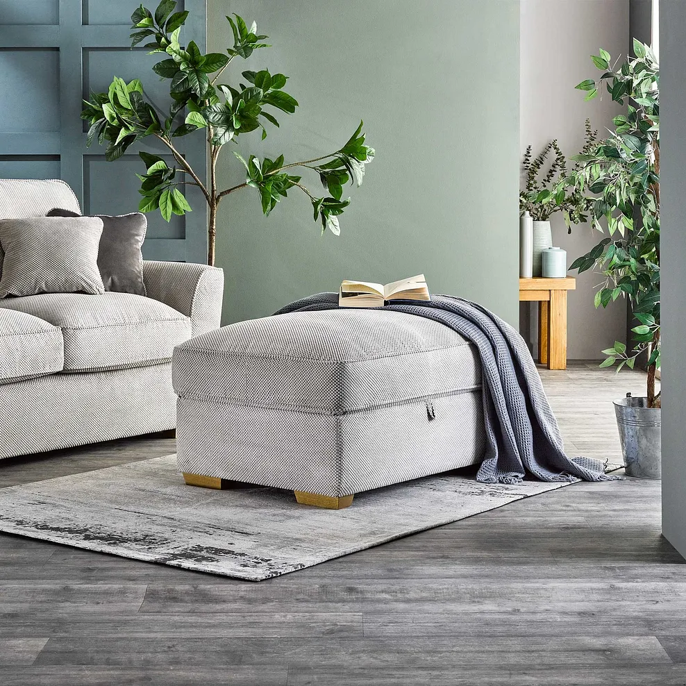 Nebraska Corner Chaise Large Storage Footstool in Silver fabric 2