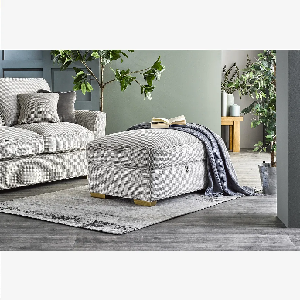 Nebraska Corner Chaise Large Storage Footstool in Silver fabric 1