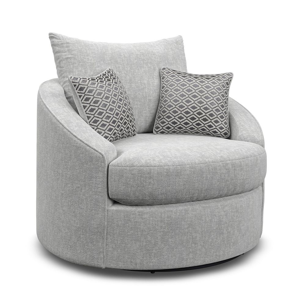 Malvern Swivel Cuddler Chair in Silver fabric 2