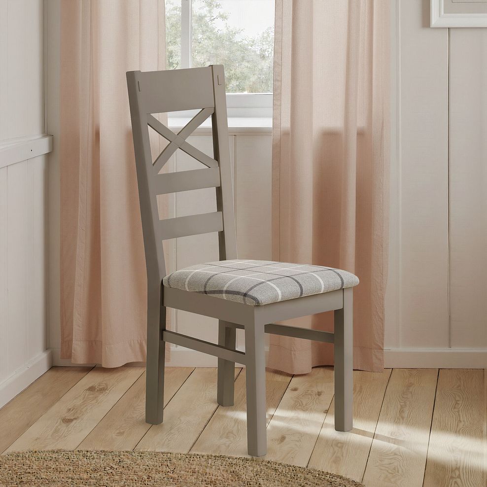 St Ives Light Grey Painted Chair with Checked Slate Grey Fabric Seat 3