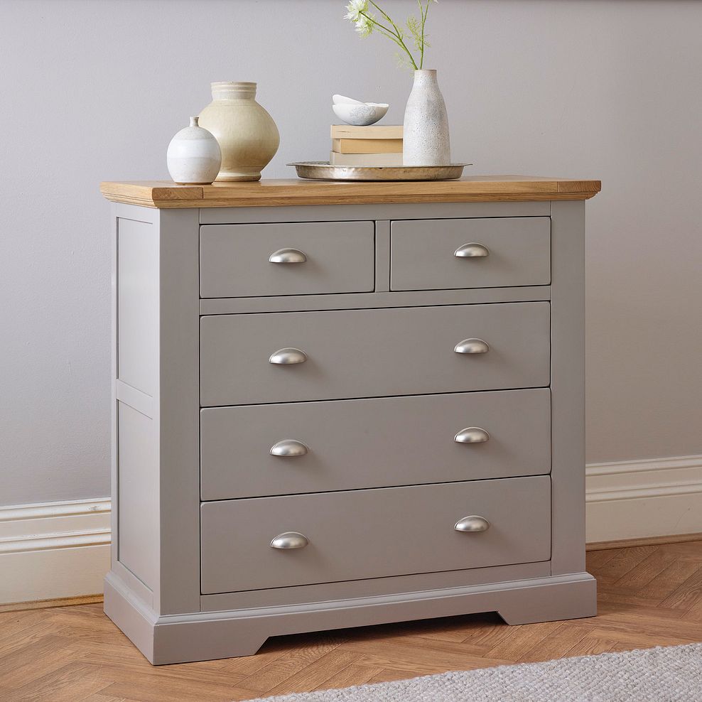 St Ives Natural Oak and Light Grey Painted 2+3 Drawer Chest Thumbnail 2