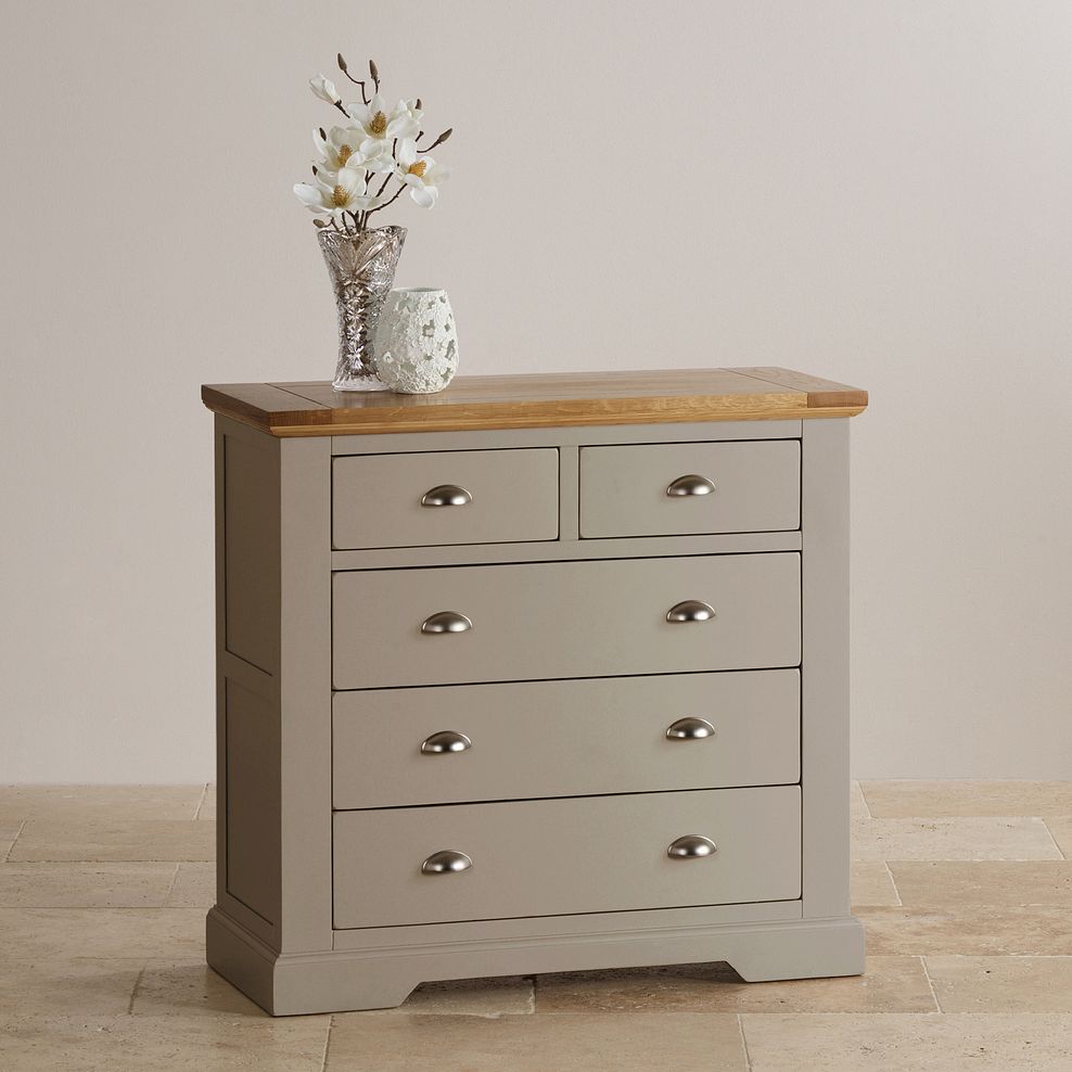 St Ives Natural Oak and Light Grey Painted 2+3 Drawer Chest 4
