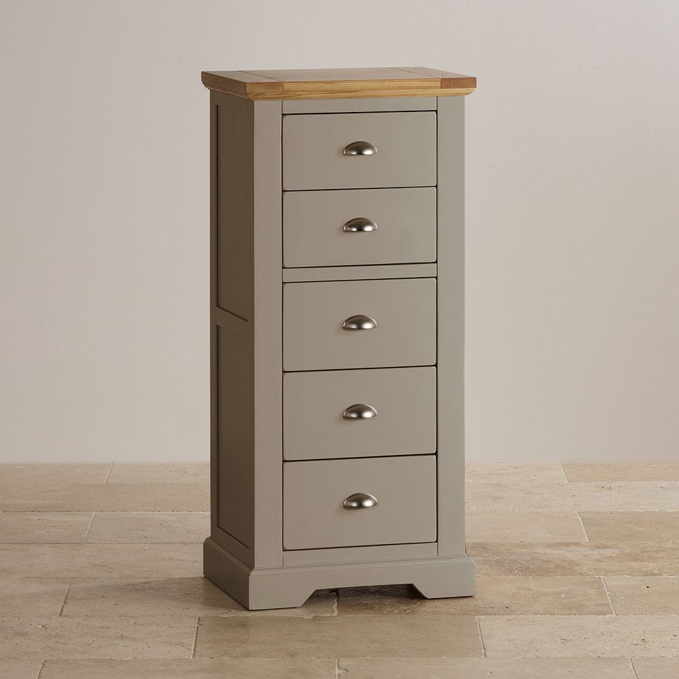 St Ives Natural Oak and Light Grey Painted 5 Drawer Tallboy 2