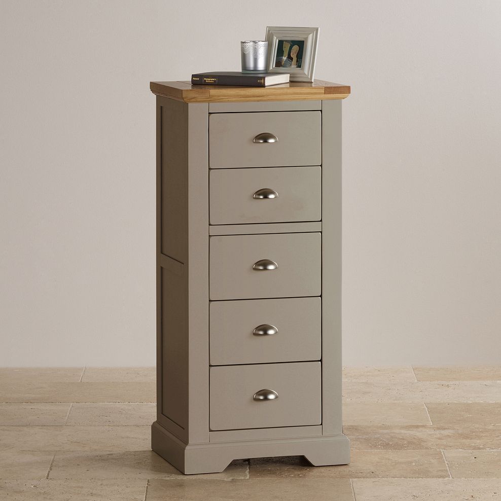 St Ives Natural Oak and Light Grey Painted 5 Drawer Tallboy 3