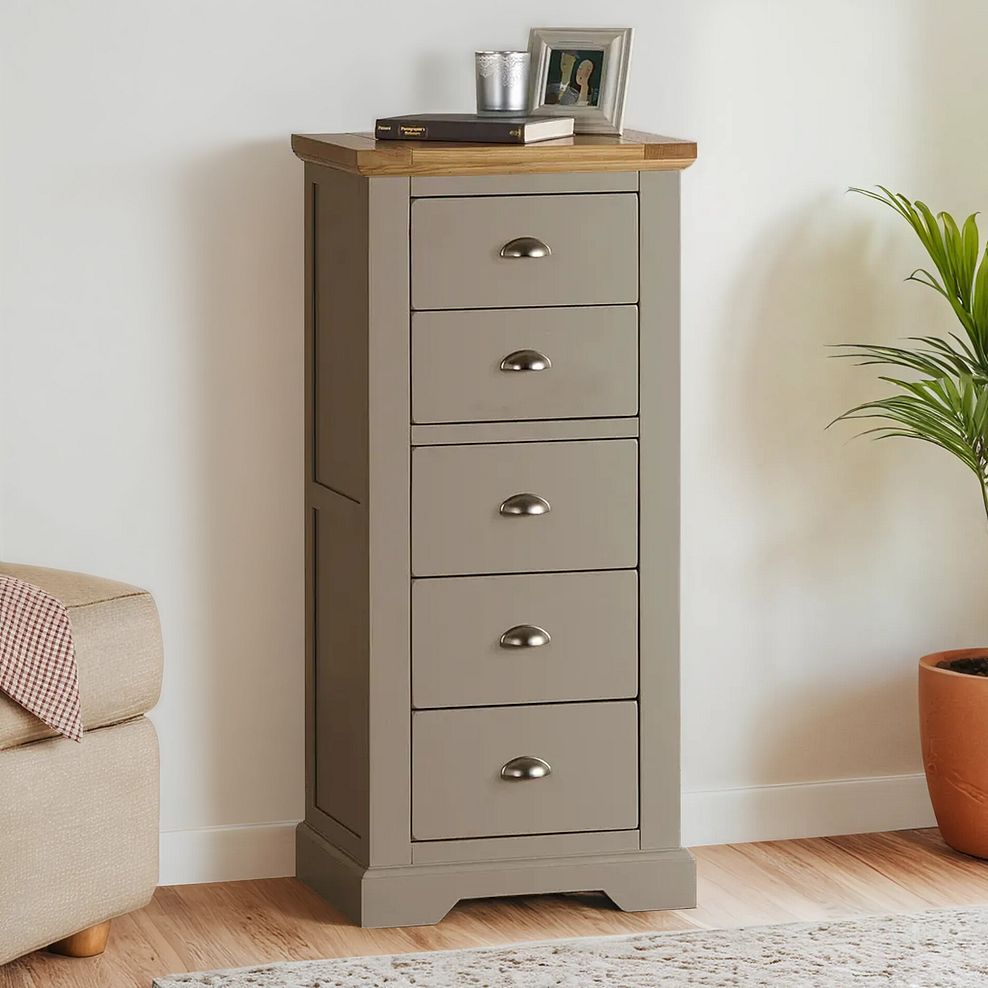 St Ives Natural Oak and Light Grey Painted 5 Drawer Tallboy 5