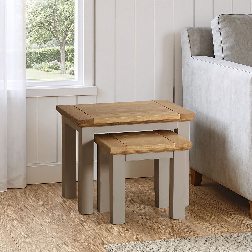 St Ives Natural Oak and Light Grey Painted Nest of Tables 2