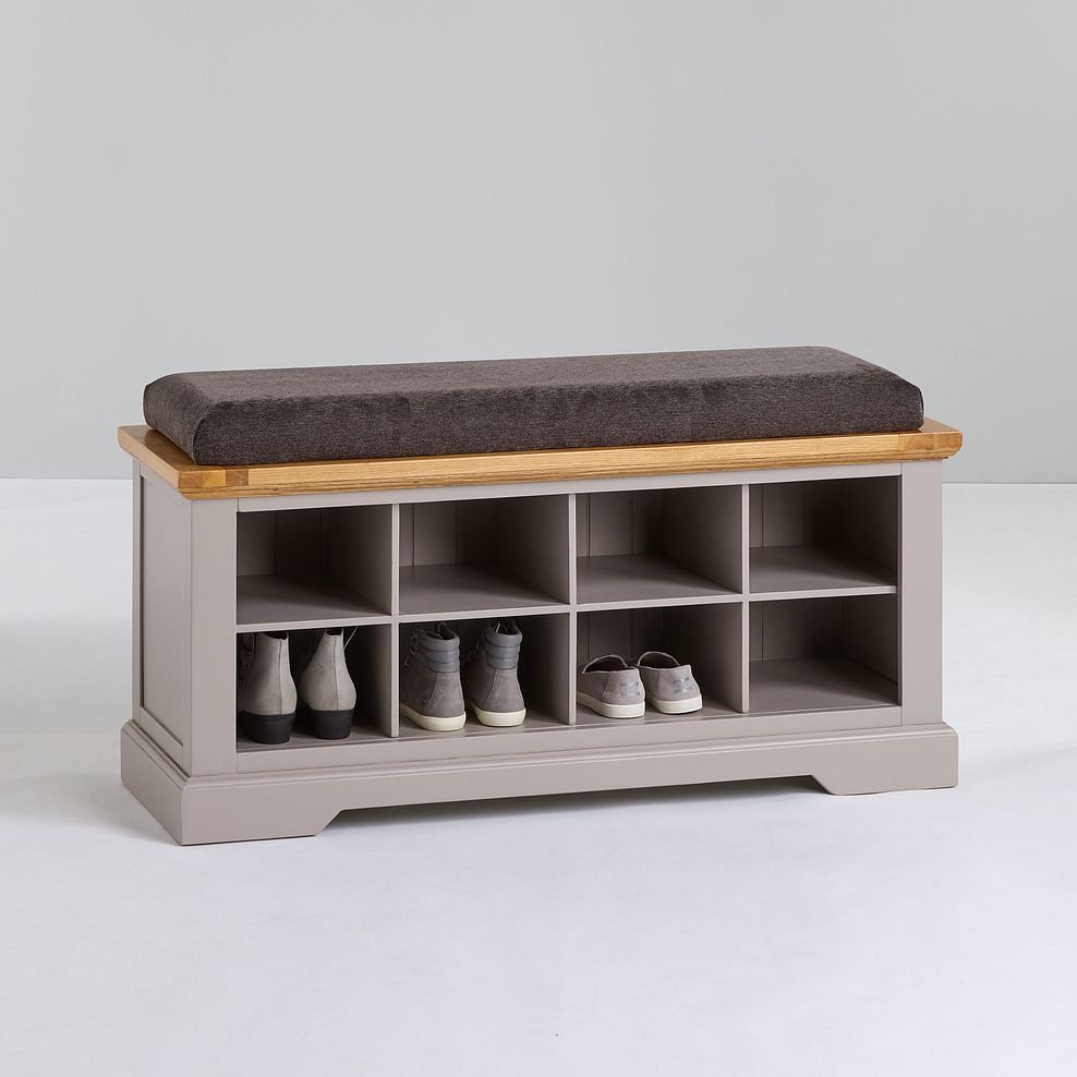 St Ives Natural Oak and Light Grey Painted Shoe Storage with Plain Charcoal Fabric Hallway Pad Thumbnail 4