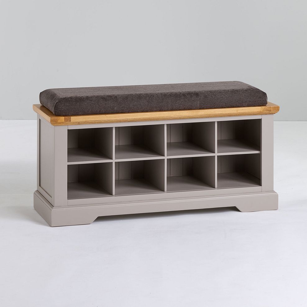 St Ives Natural Oak and Light Grey Painted Shoe Storage with Plain Charcoal Fabric Hallway Pad Thumbnail 2