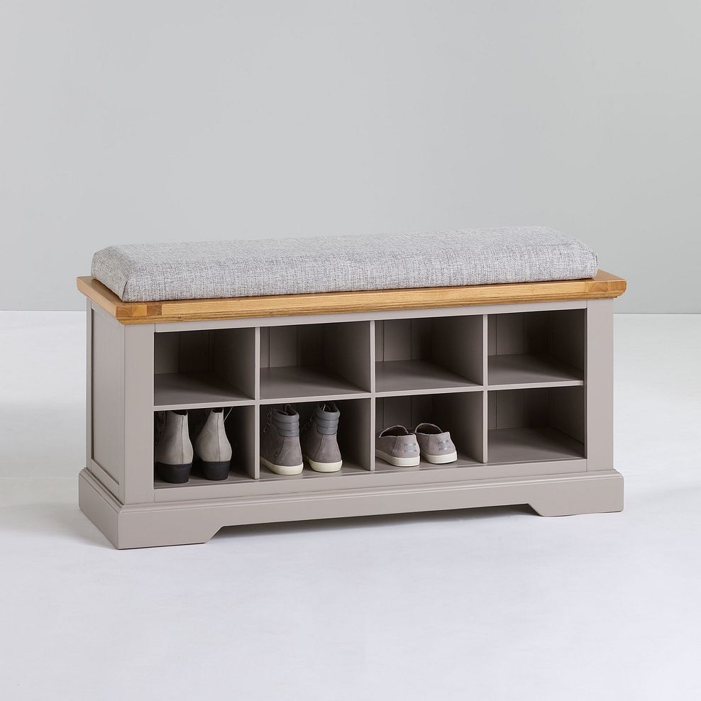 St Ives Natural Oak and Light Grey Painted Shoe Storage with Plain Grey Fabric Hallway Pad Thumbnail 4