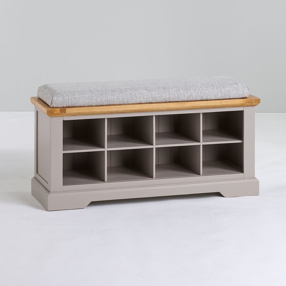 St Ives Natural Oak and Light Grey Painted Shoe Storage with Plain Grey Fabric Hallway Pad Thumbnail 2