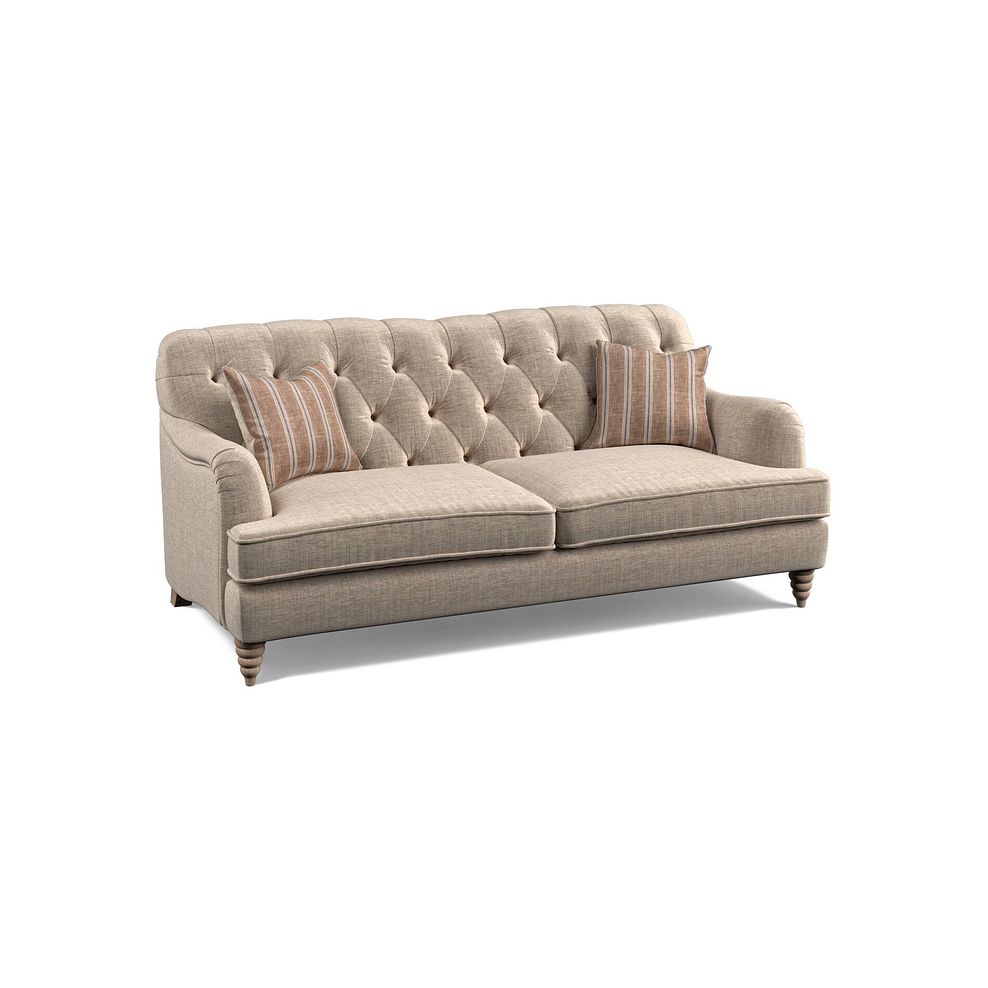 Stanley 3 Seater Sofa in Cream Fabric with Pink Neutral Stripe Scatters 1
